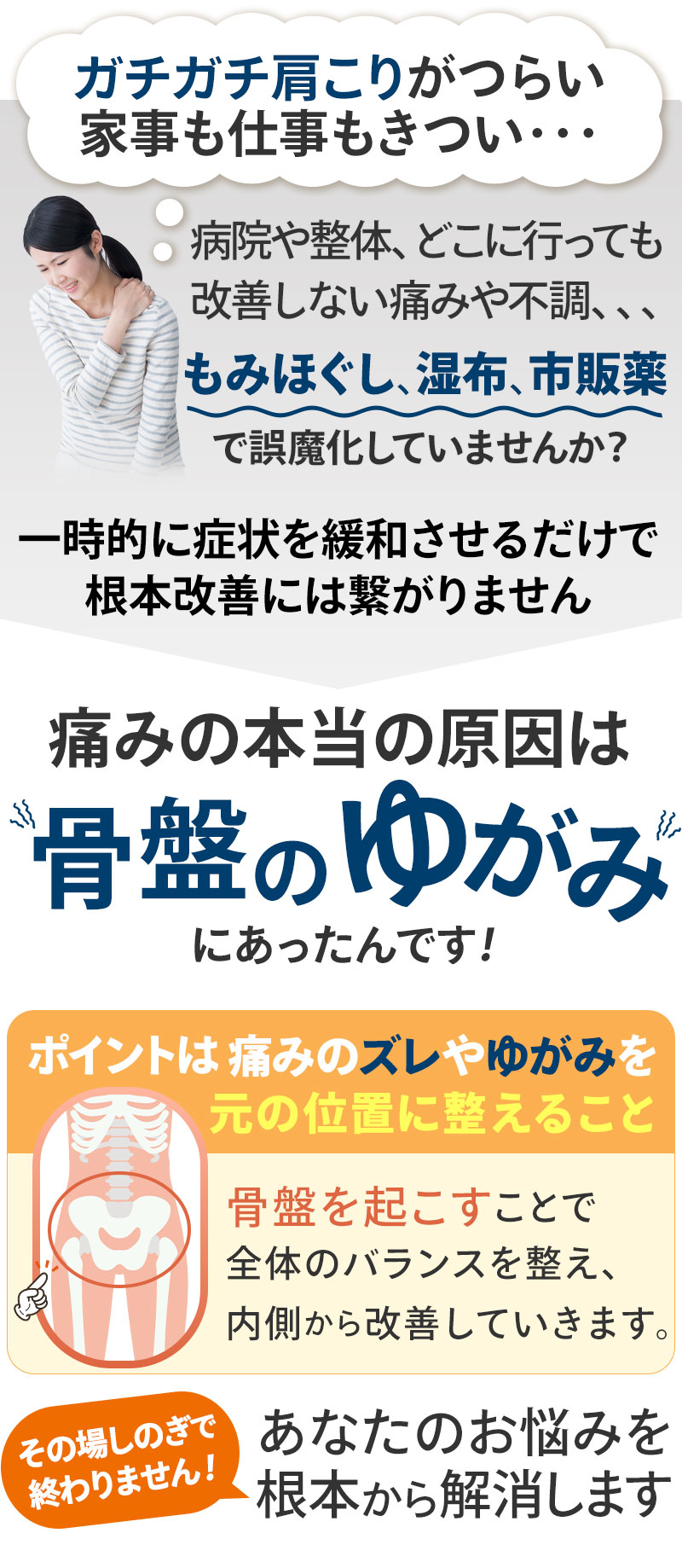 痛みの本当の原因は骨盤の歪みにあったんです!