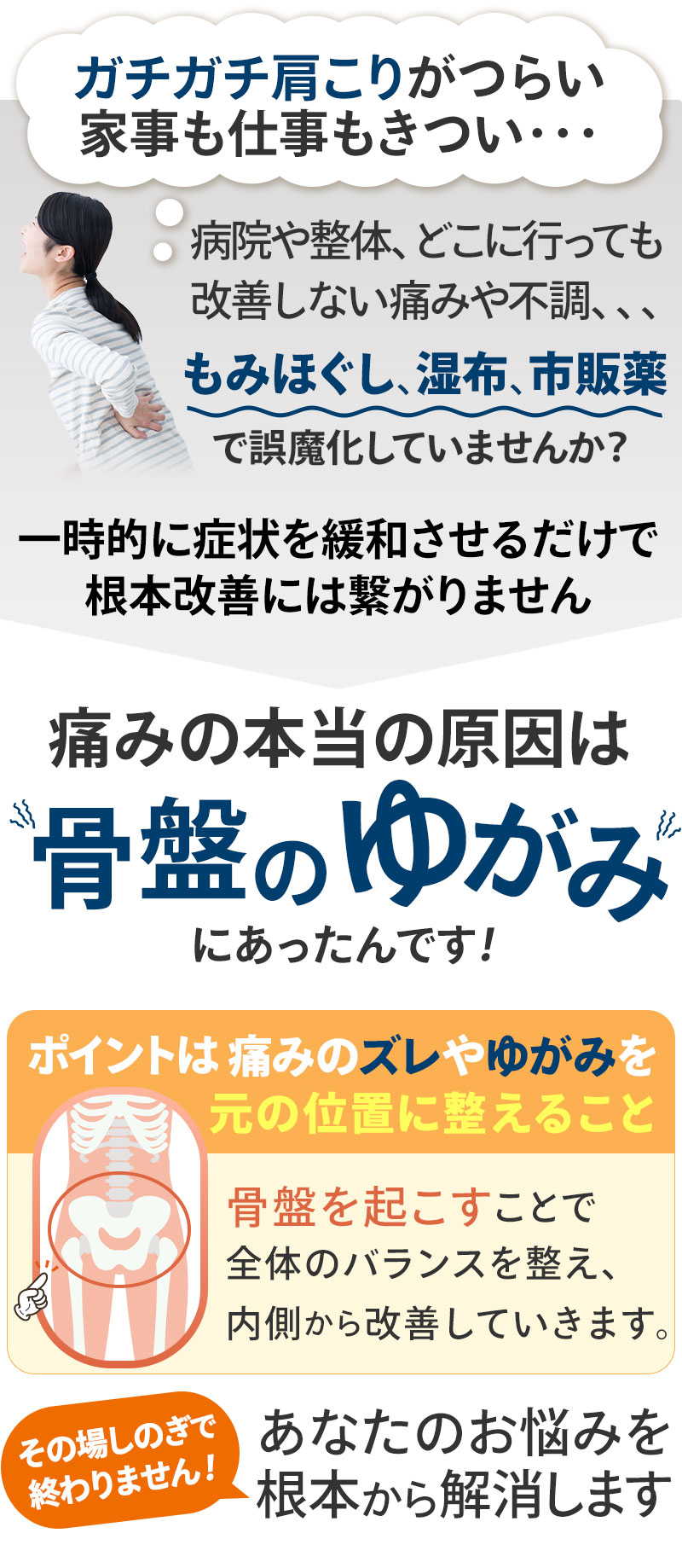 痛みの本当の原因は骨盤の歪みにあったんです!